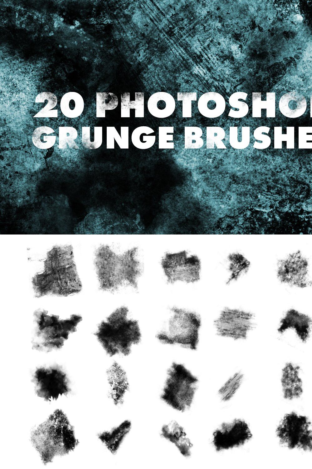 20 High Resolution Grunge Brushes pinterest preview image.
