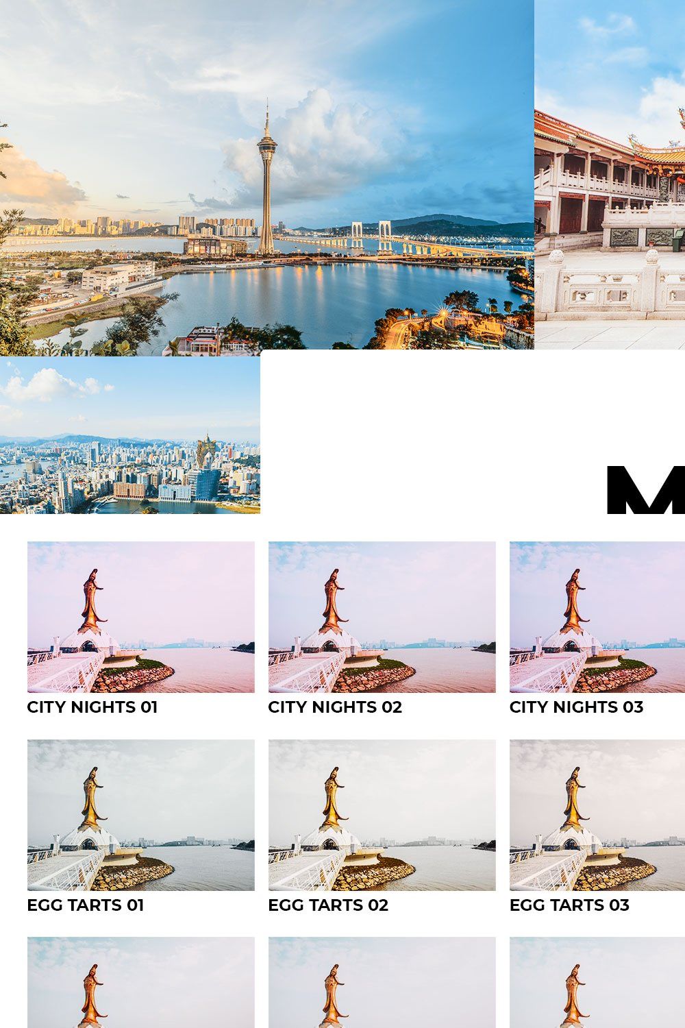 20 Macau Lightroom Presets LUTs pinterest preview image.