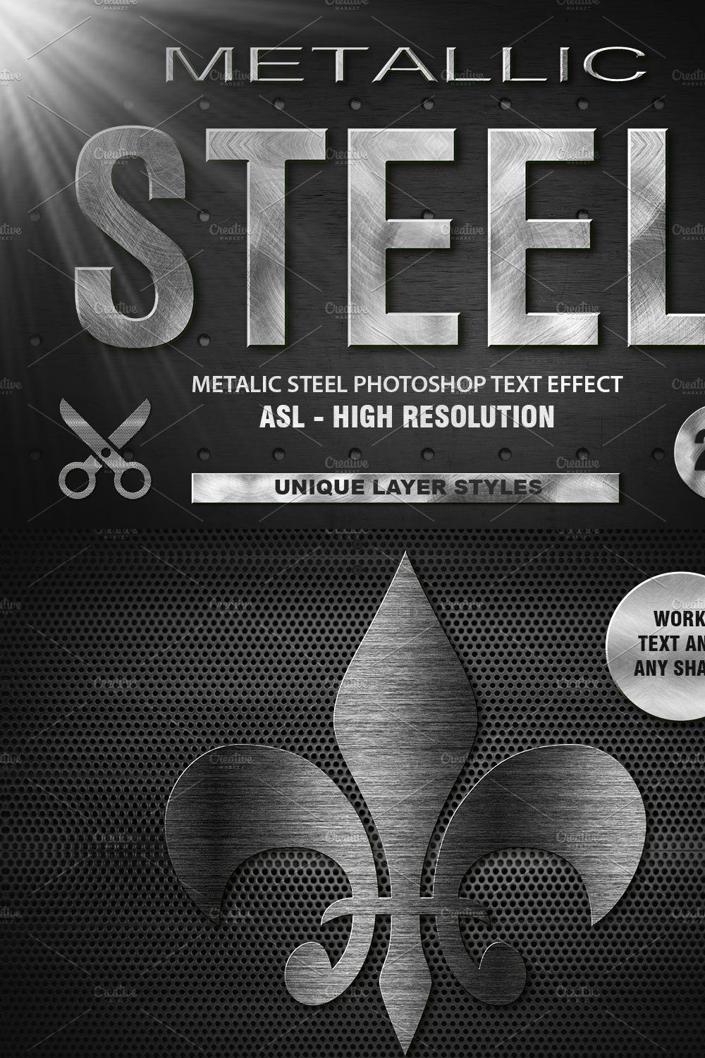 20 Metal Photoshop Layer Styles pinterest preview image.