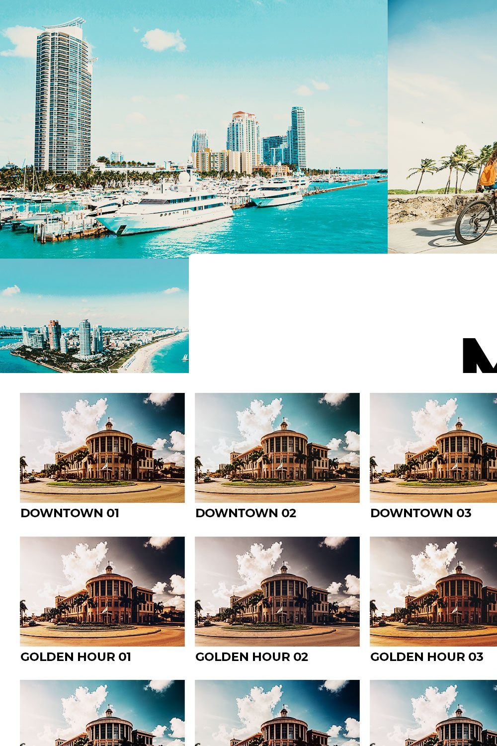 20 Miami Lightroom Presets LUTs pinterest preview image.