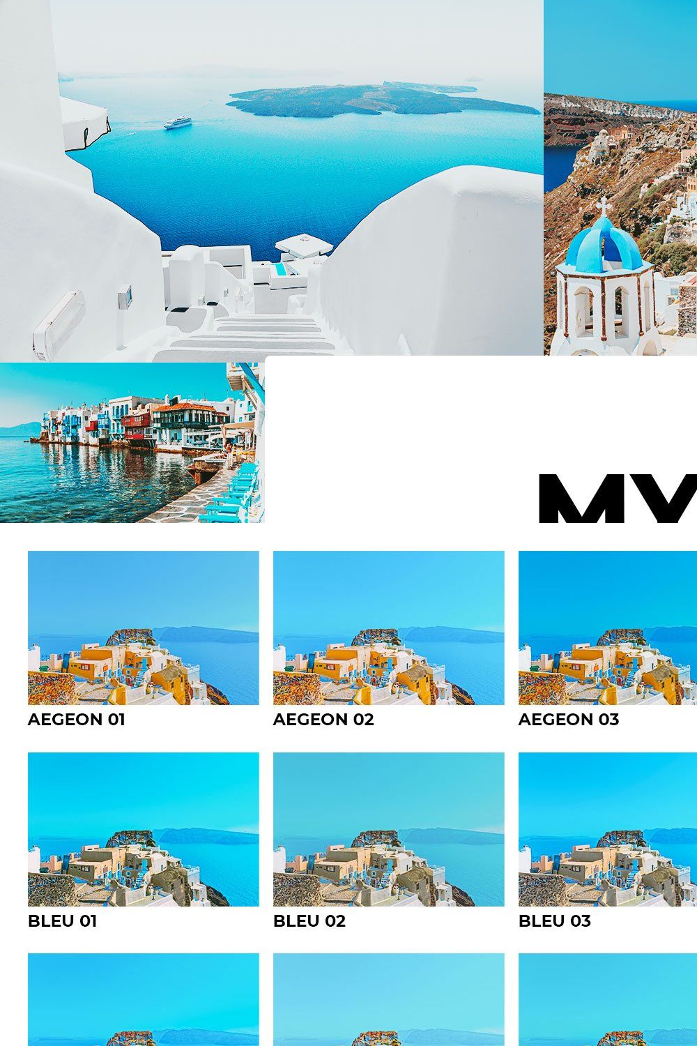 20 Mykonos Lightroom Presets LUTs pinterest preview image.