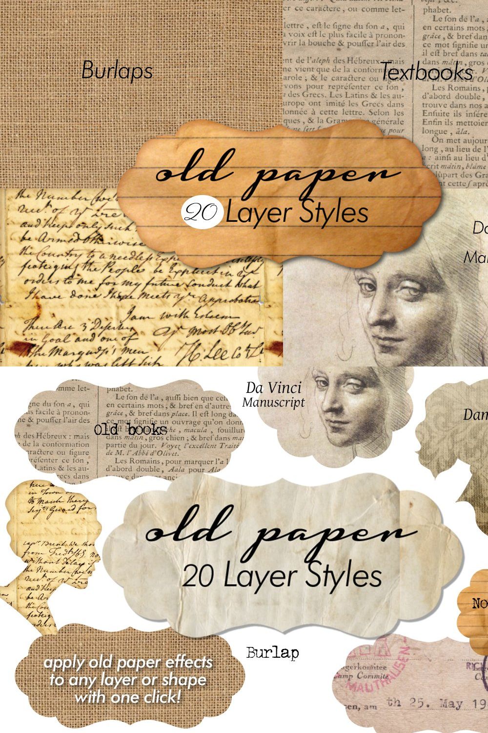 20 Old Paper Layer Styles pinterest preview image.