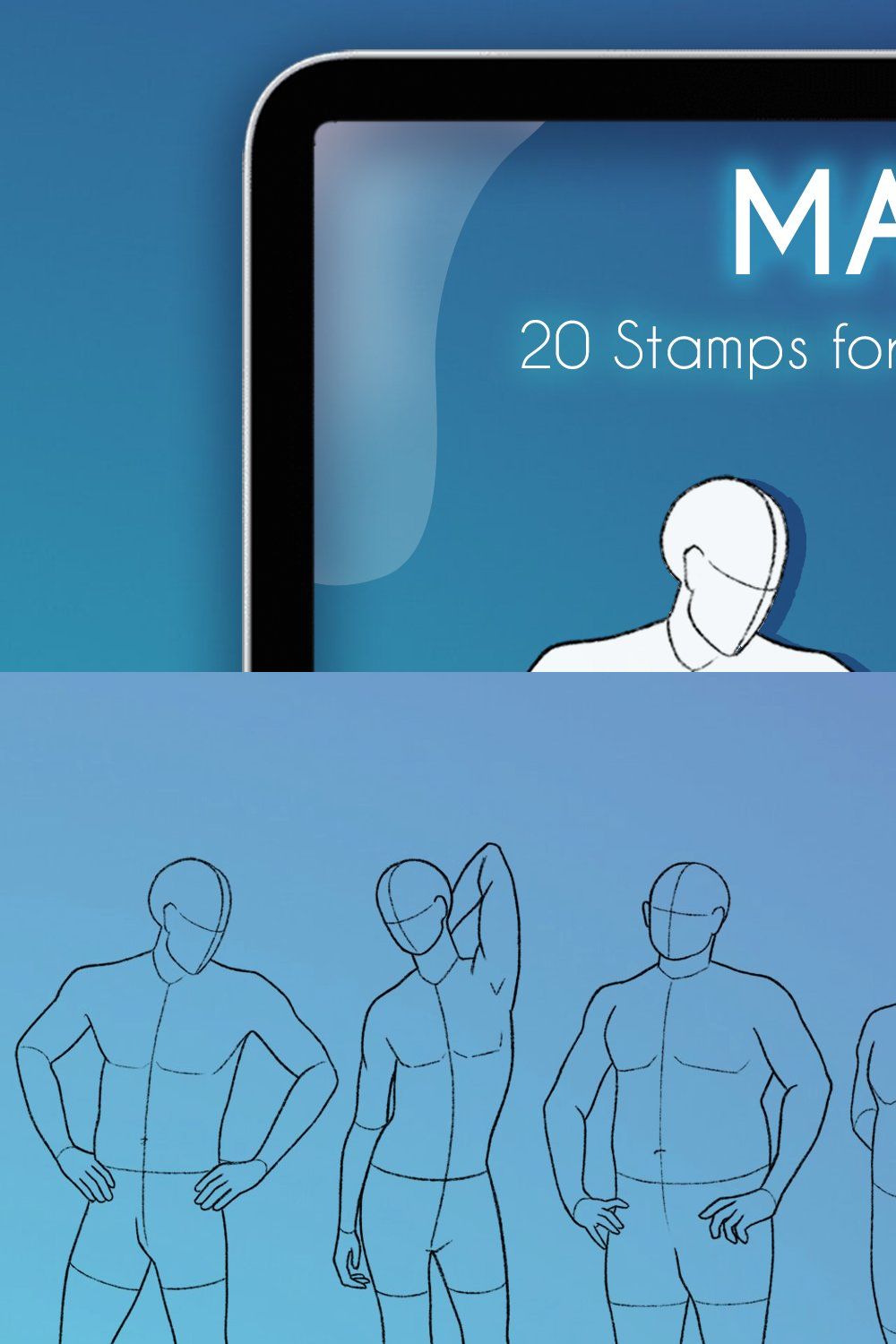 20 Realistic Male Body Poses Stamps pinterest preview image.