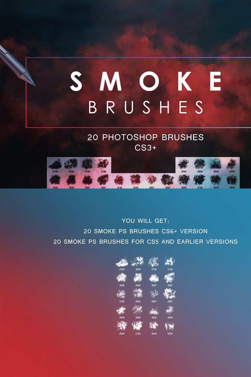 20 Smoke Photoshop Brushes pinterest preview image.
