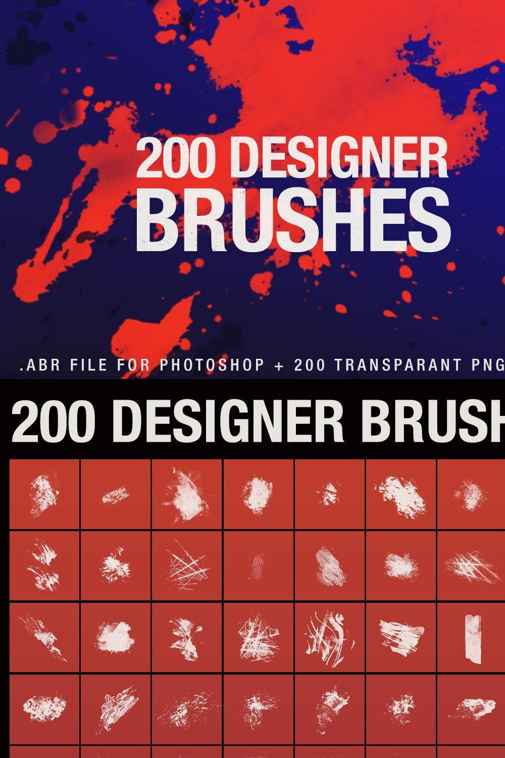 200 Designer Brushes for Photoshop pinterest preview image.