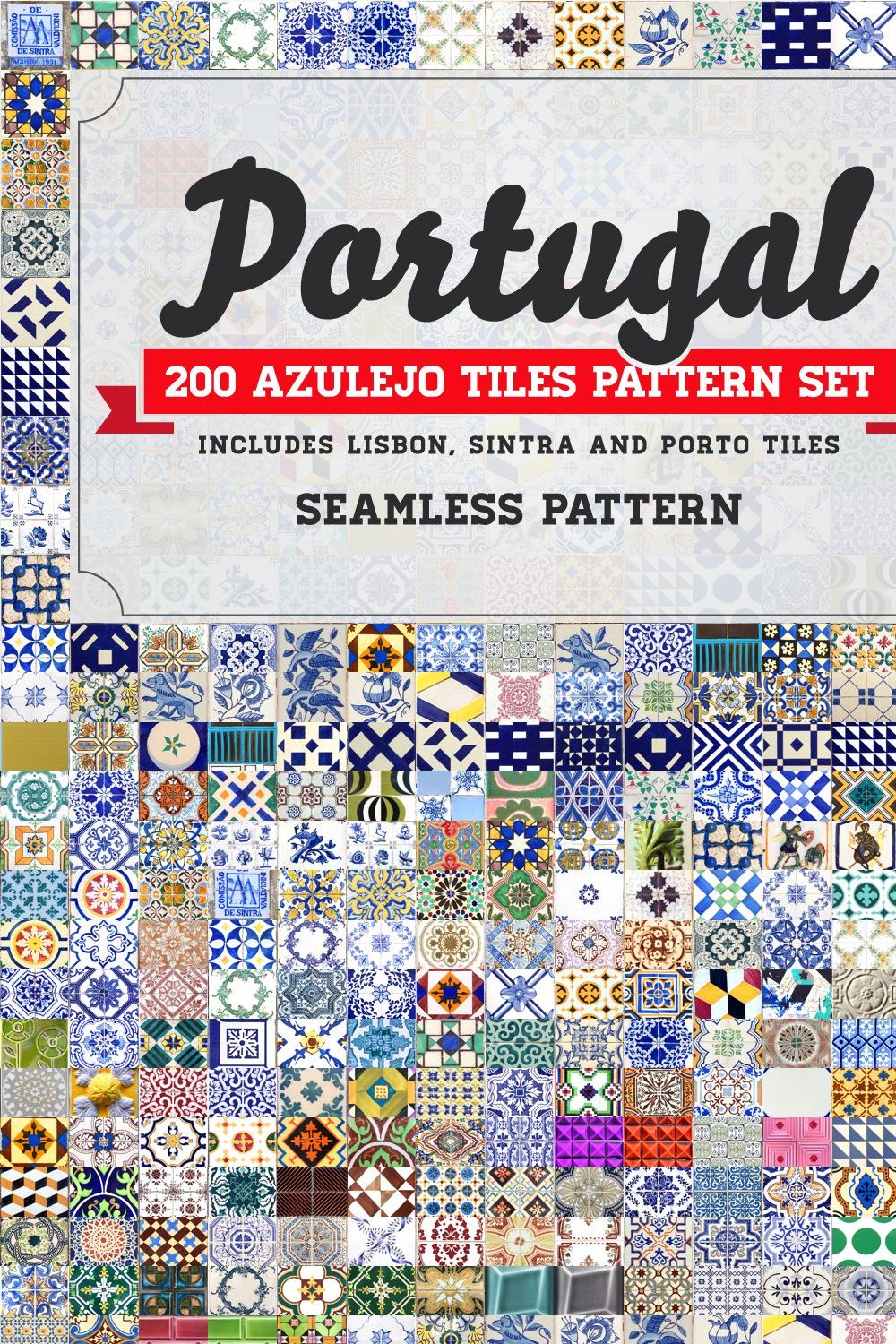 200 Seamless Portugal Azulejo Tiles pinterest preview image.