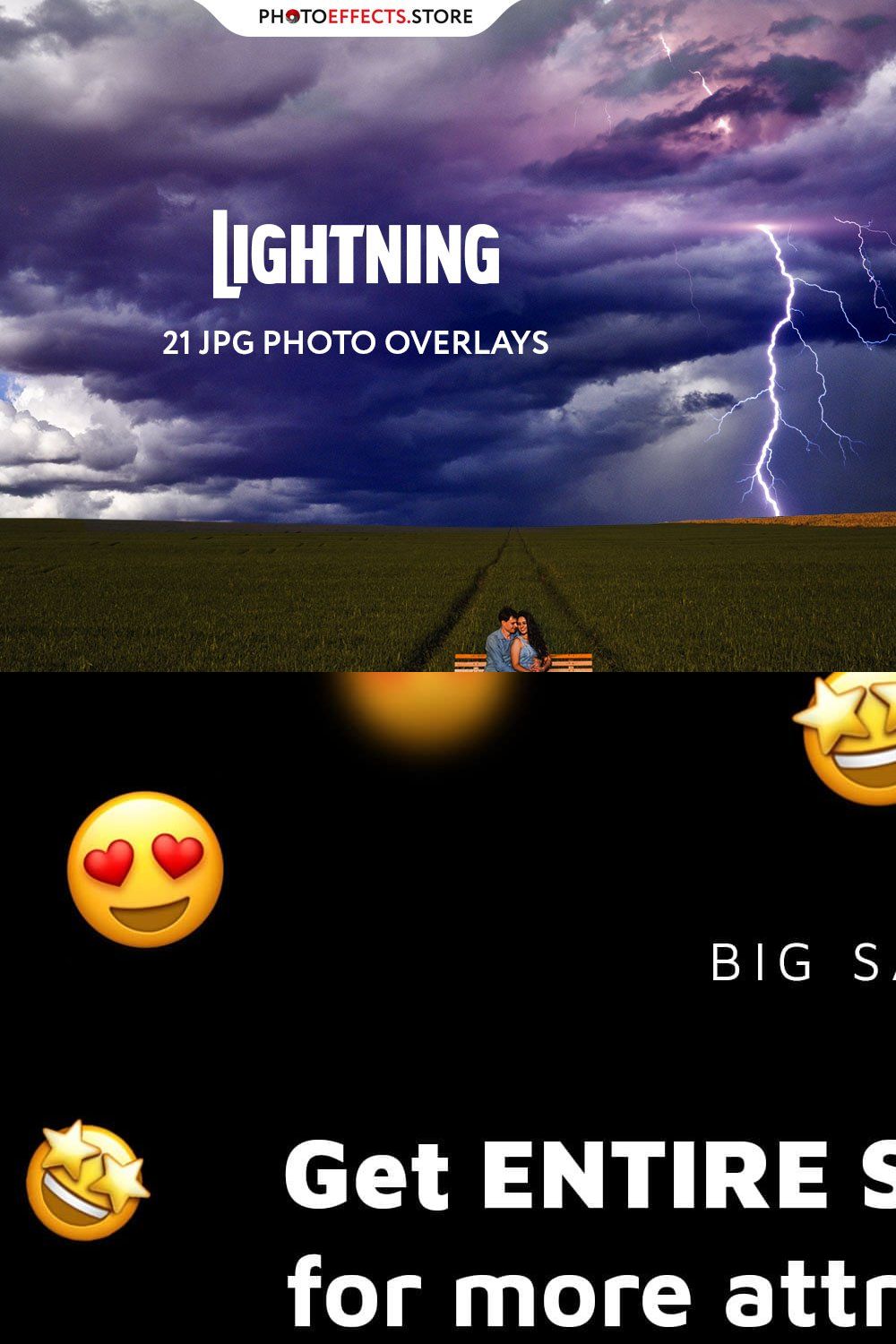 21 Lightning Photoshop Overlays pinterest preview image.