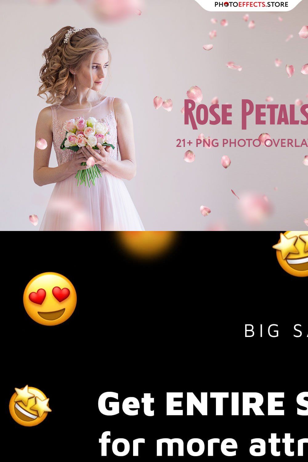 21 Rose Petal Photoshop Overlays pinterest preview image.