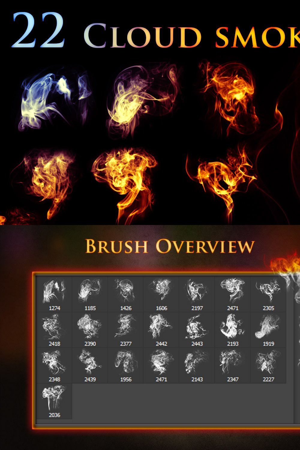 22 Cloudy Smoke & Fire Brushes pinterest preview image.