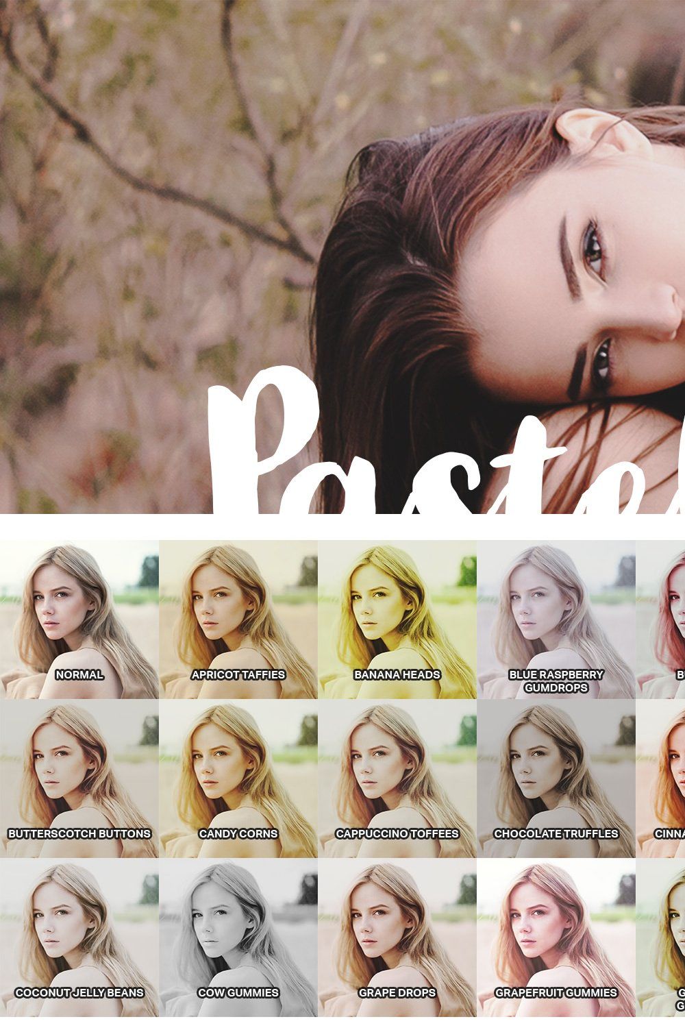 22 Soft Pastel Photoshop Actions pinterest preview image.