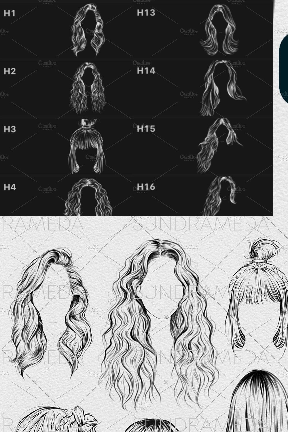 24 Hairstyle Stamp Brushes Photoshop pinterest preview image.