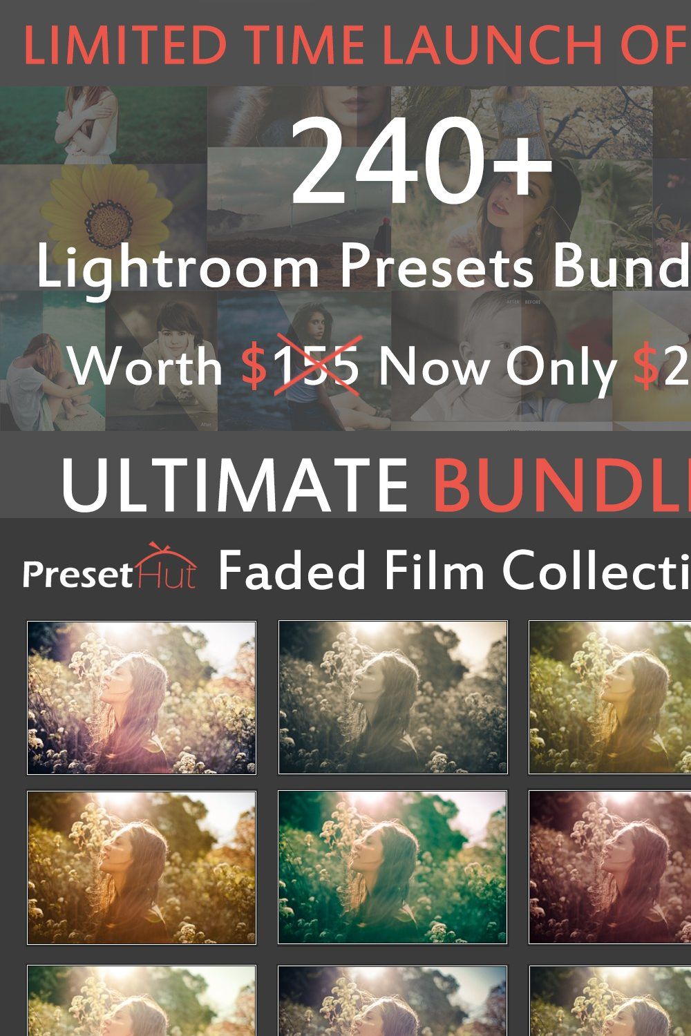 240+ Premium Lightroom Presets pinterest preview image.