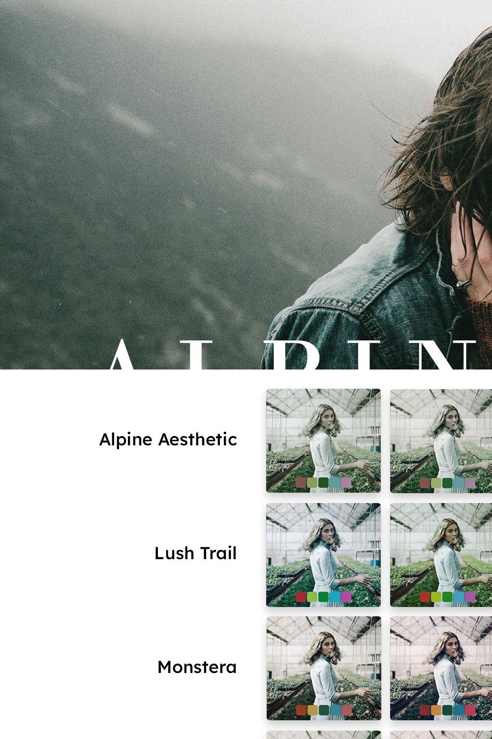 25 Alpine Green Lightroom Presets pinterest preview image.