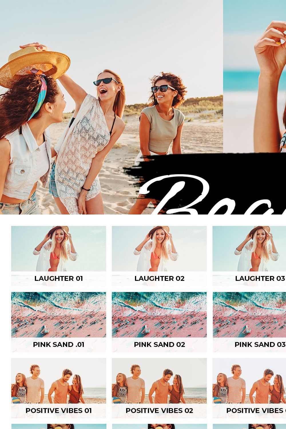 25 Beach Day Lightroom Presets LUTs pinterest preview image.