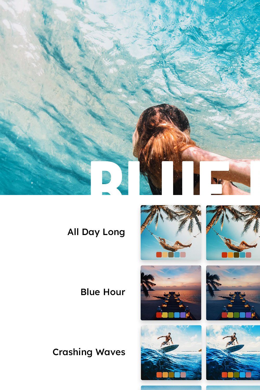 25 Blue Paradise Lightroom Presets pinterest preview image.