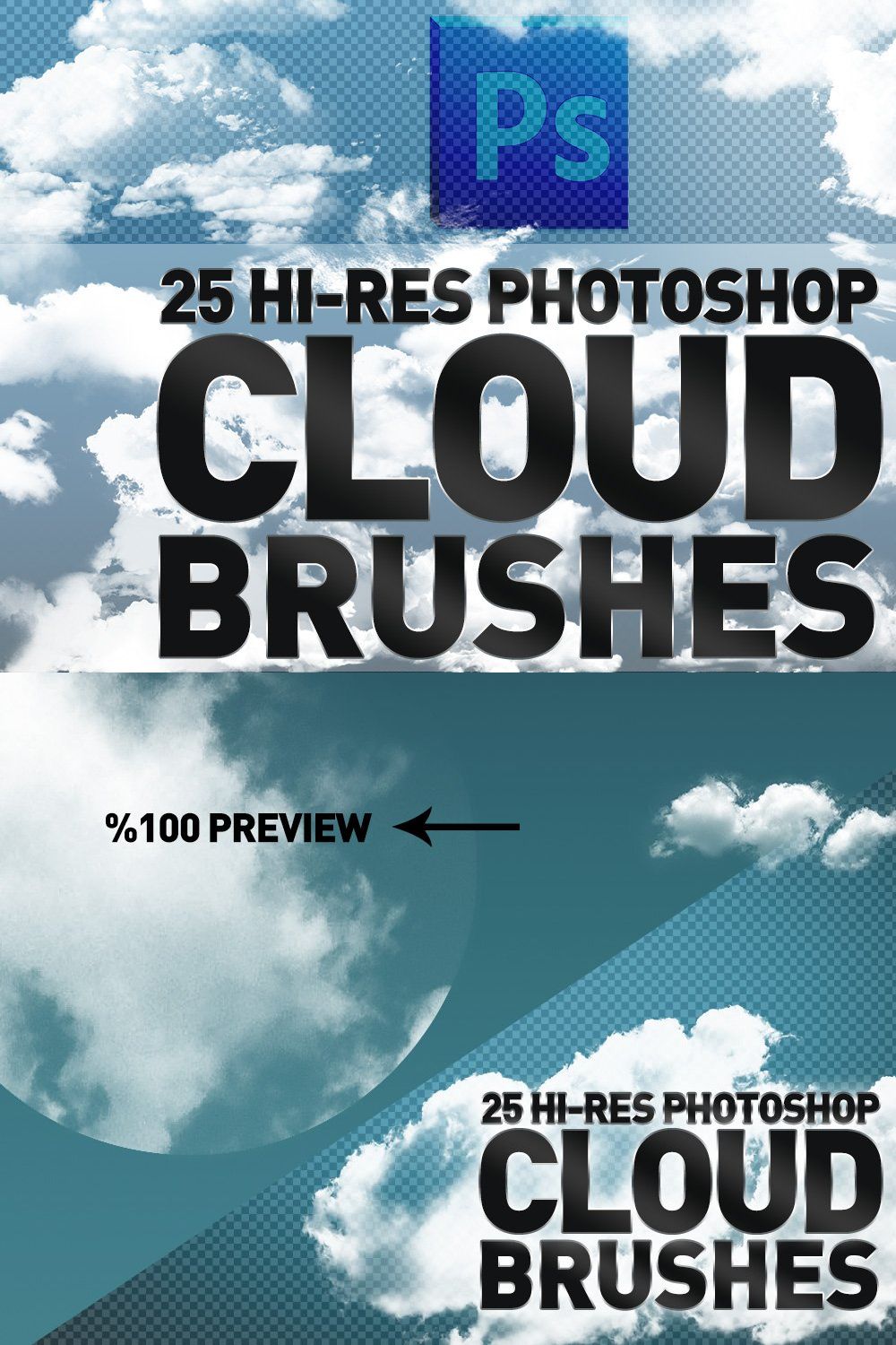25 Hi-Res Cloud Brushes pinterest preview image.