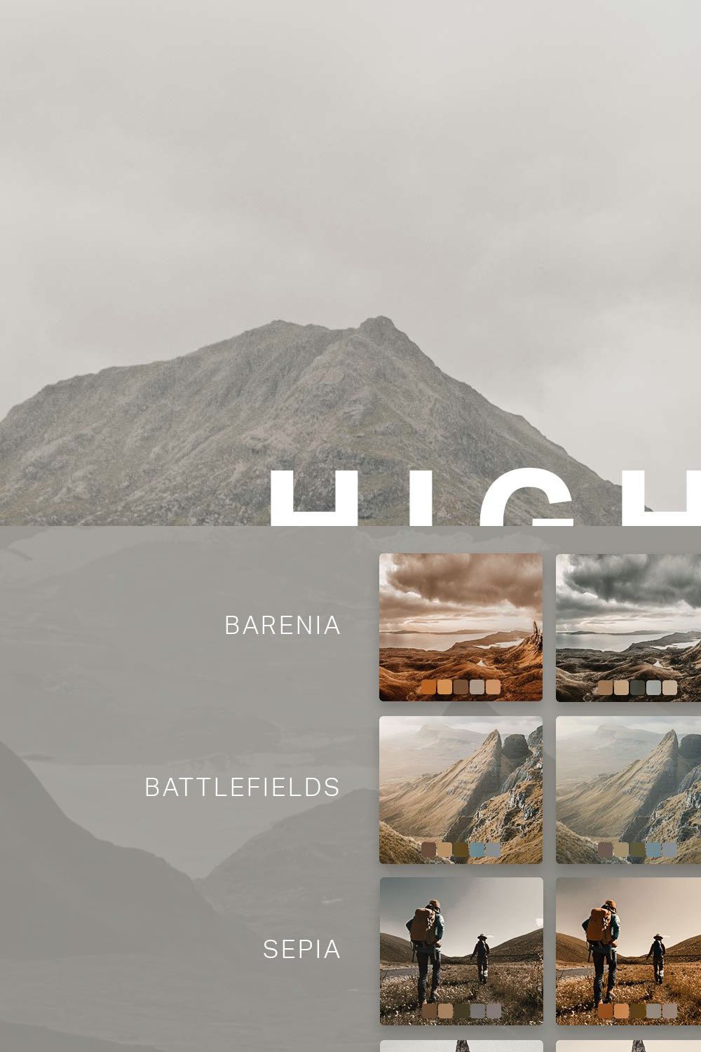 25 Highlands Lightroom Presets LUTs pinterest preview image.