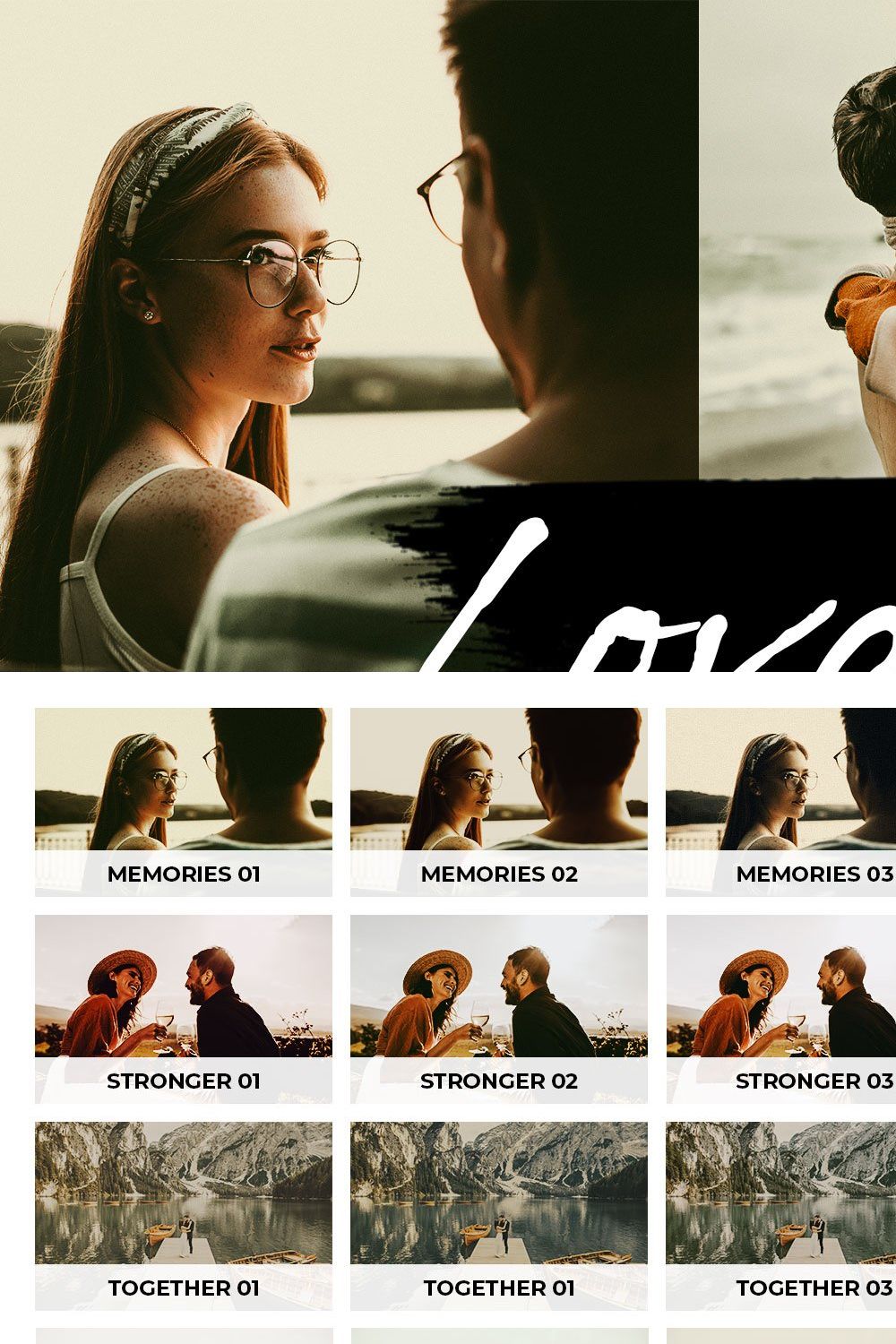 25 Love Story Lightroom Presets LUTs pinterest preview image.