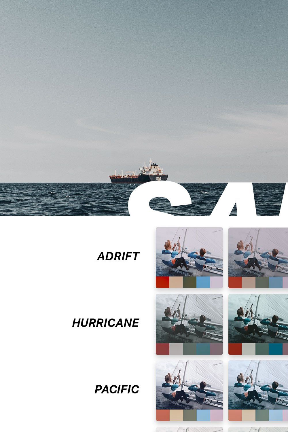 25 Sailing Lightroom Presets LUTs pinterest preview image.