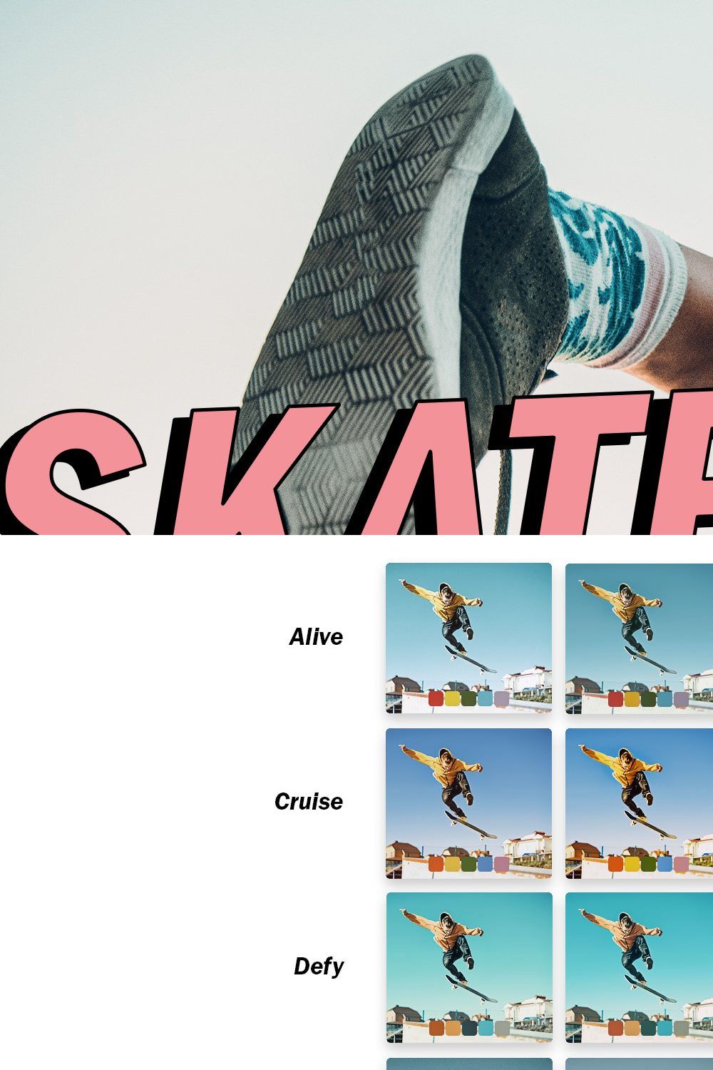 25 Skateboard Lightroom Presets LUTs pinterest preview image.