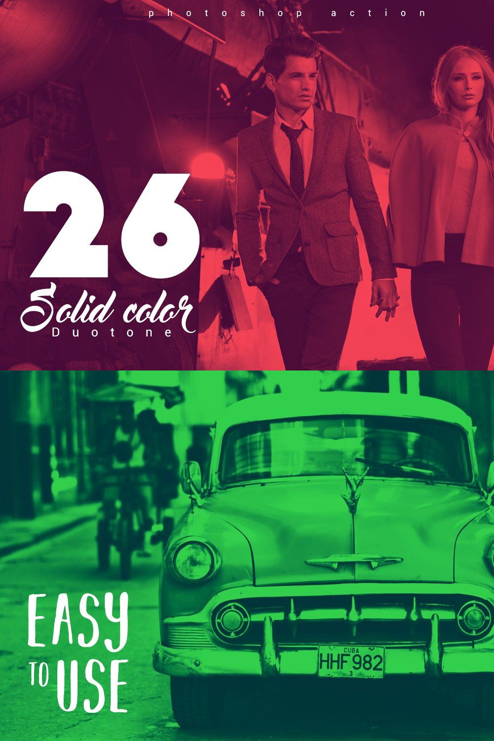 26 Solid Color Duotone Actions pinterest preview image.