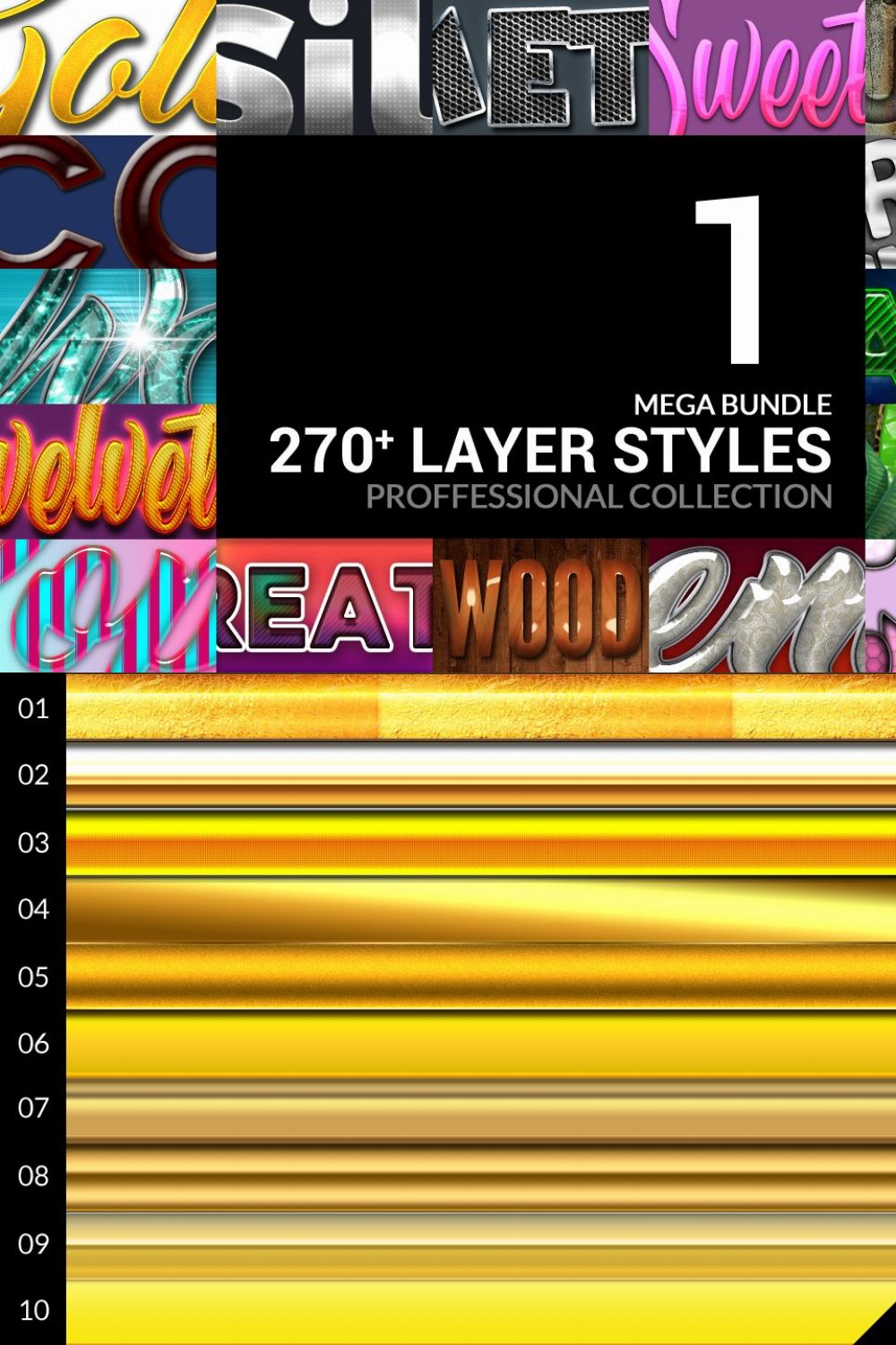 270+ Layer Styles Mega Bundle Vol.1 pinterest preview image.