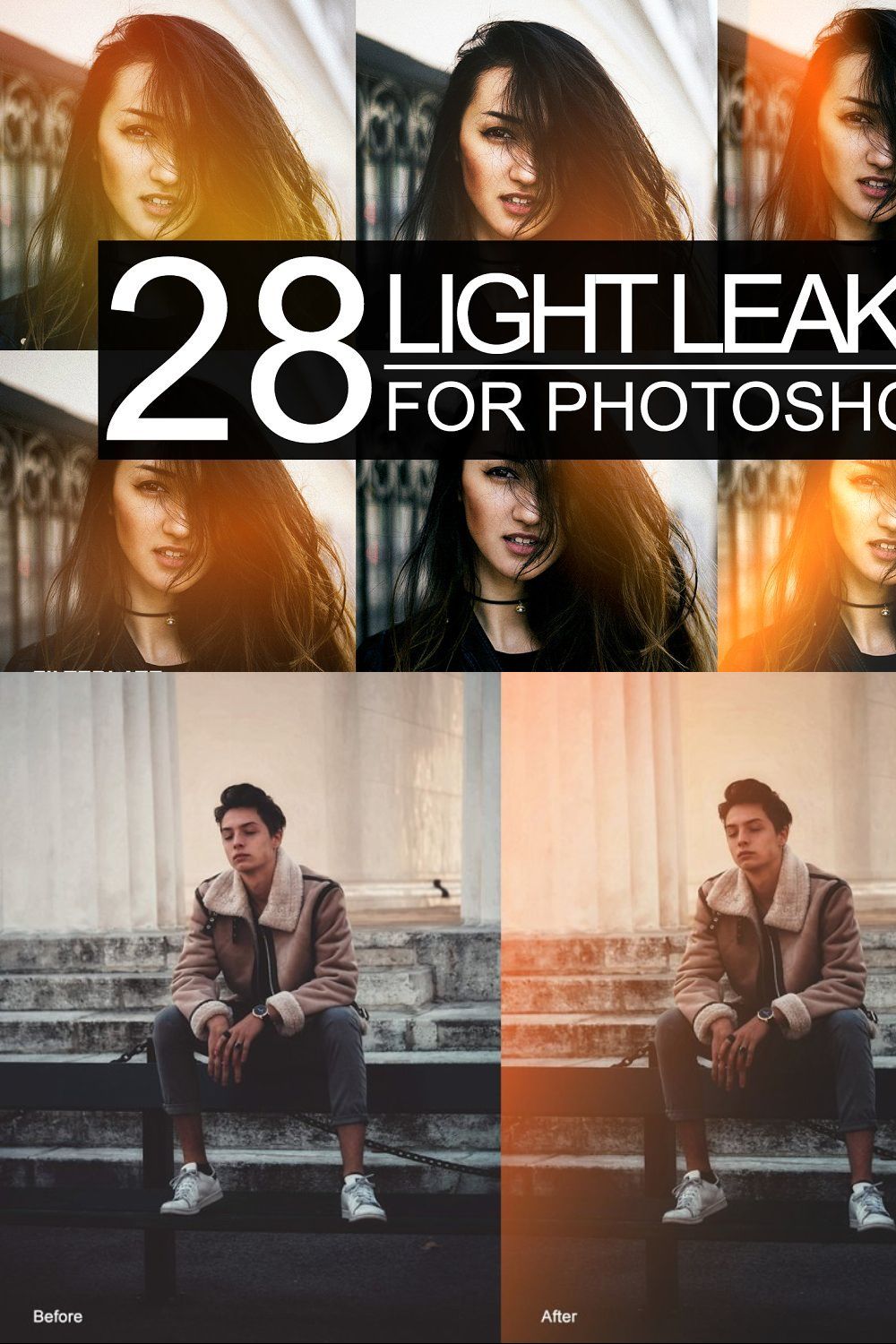 28 Light LEAKS BUNDLE | Ps Actions pinterest preview image.