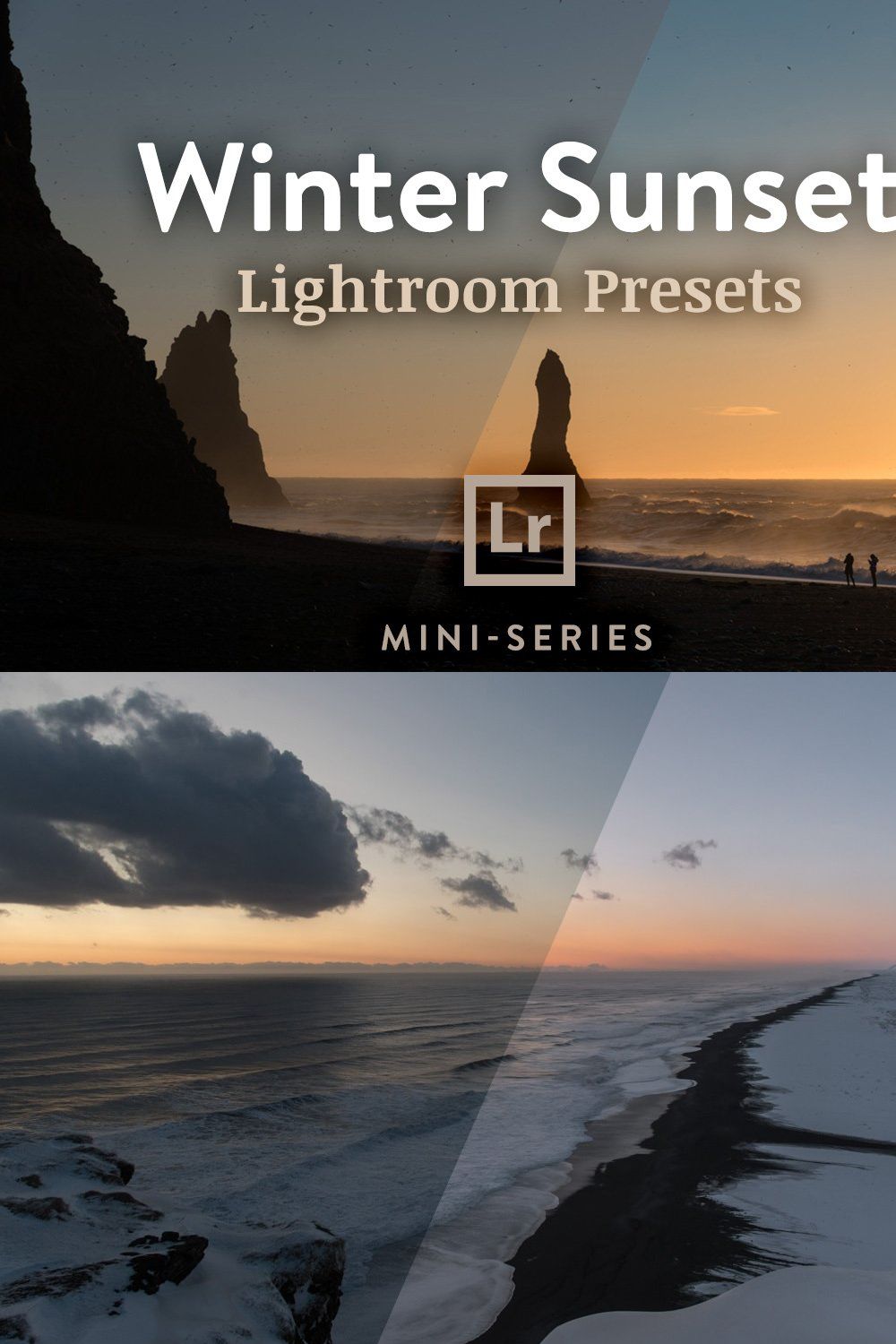 3 Lightroom Presets - Winter Sunset pinterest preview image.
