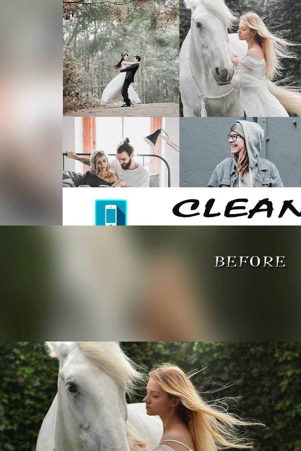 3 Mobile Lightroom Presets Clean pinterest preview image.