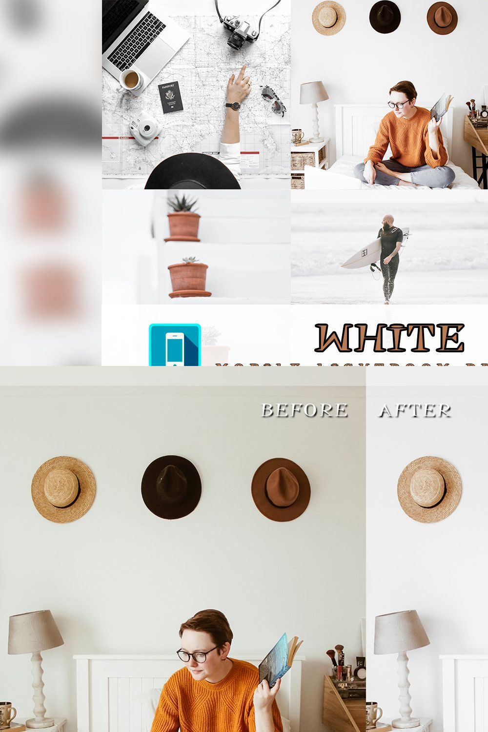 3 Mobile Lightroom Presets White pinterest preview image.