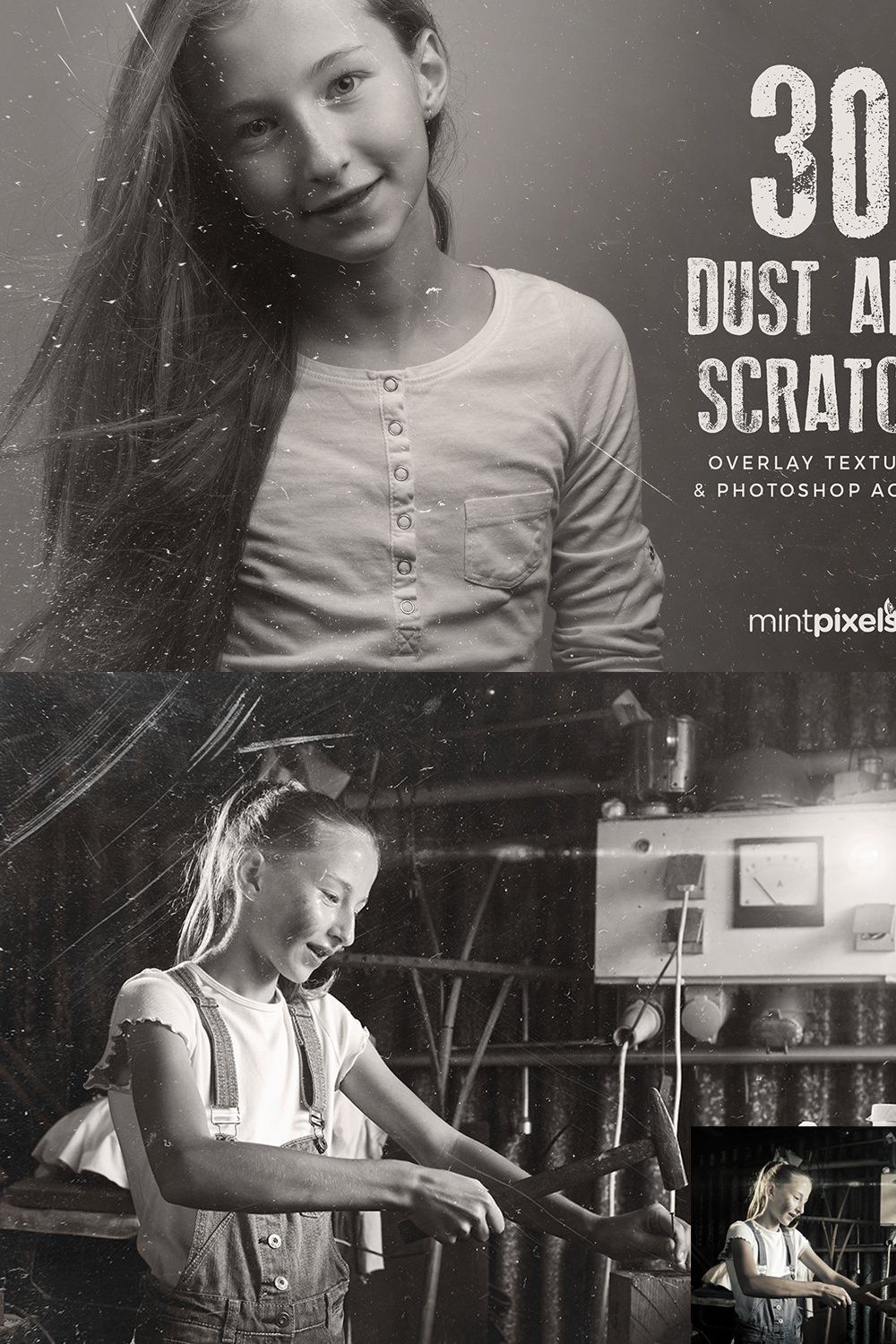 30 Dust and Scratch Overlay Textures pinterest preview image.