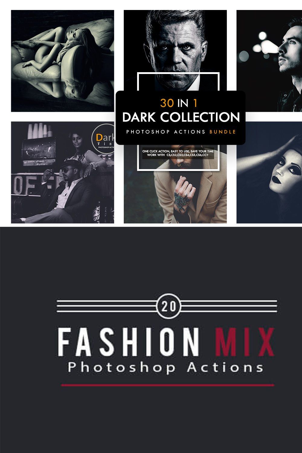 30 In 1 Dark Collection PS Actions pinterest preview image.