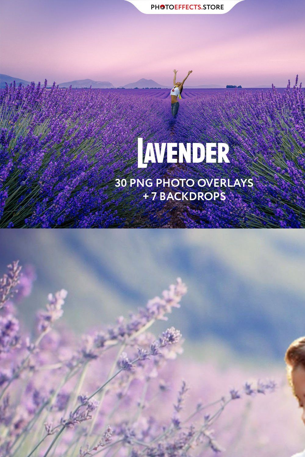 30 Lavender Photo Overlays pinterest preview image.
