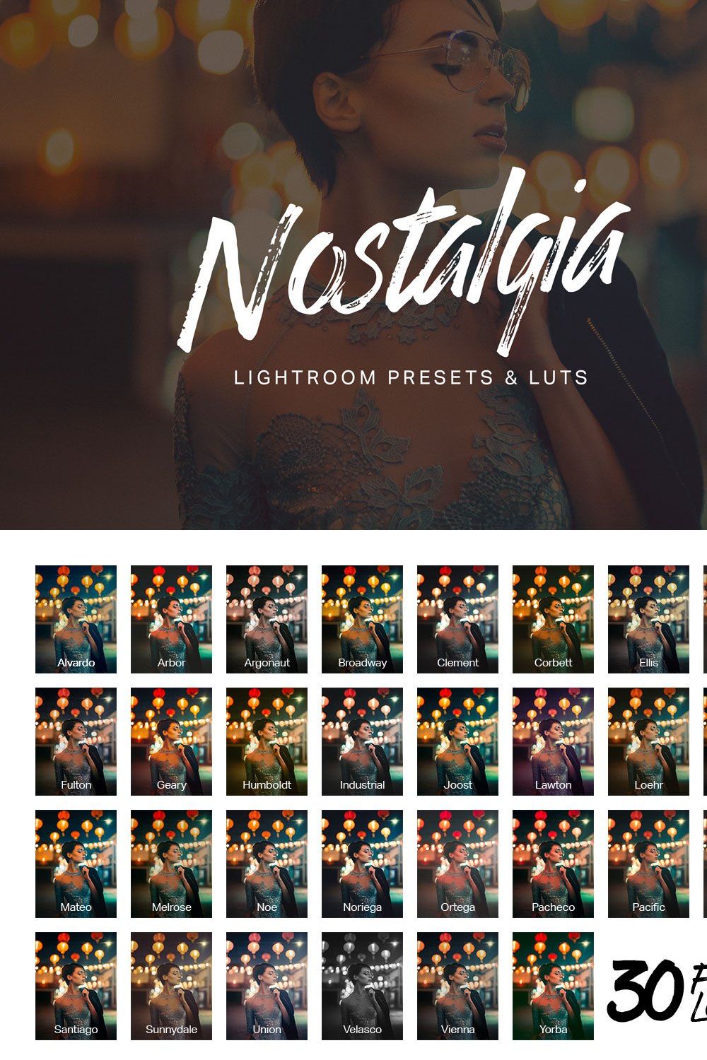 30 Nostalgia Lightroom Presets pinterest preview image.