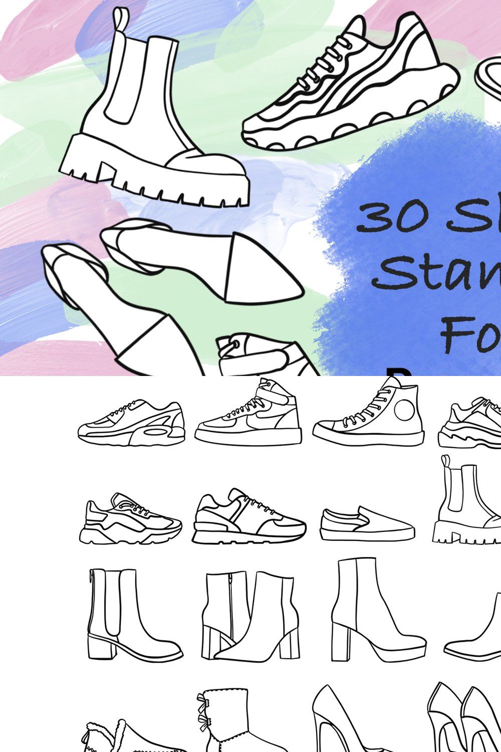 30 Shoes Stamps for Procreate pinterest preview image.