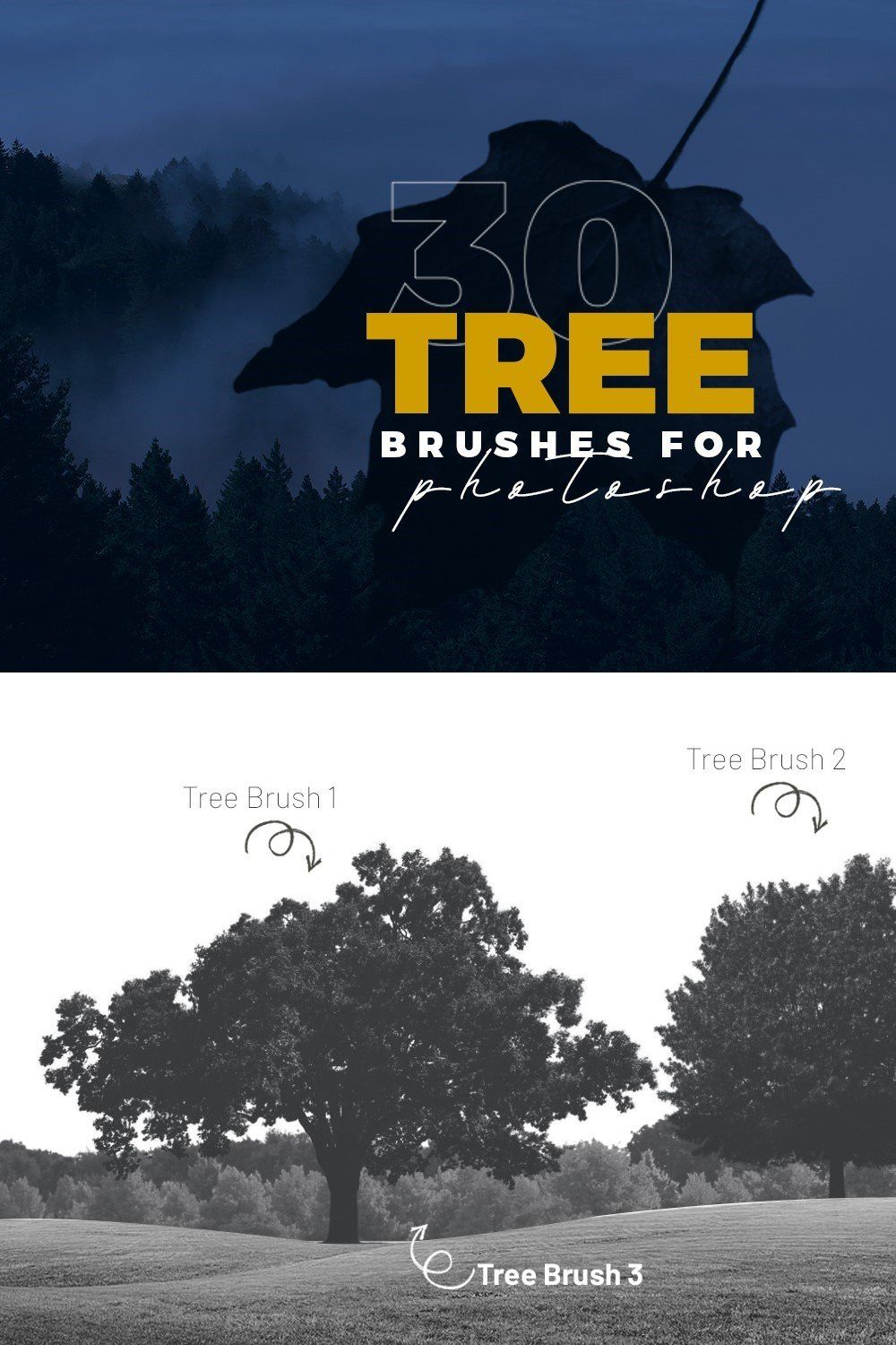 30 Tree Photoshop Brushes pinterest preview image.