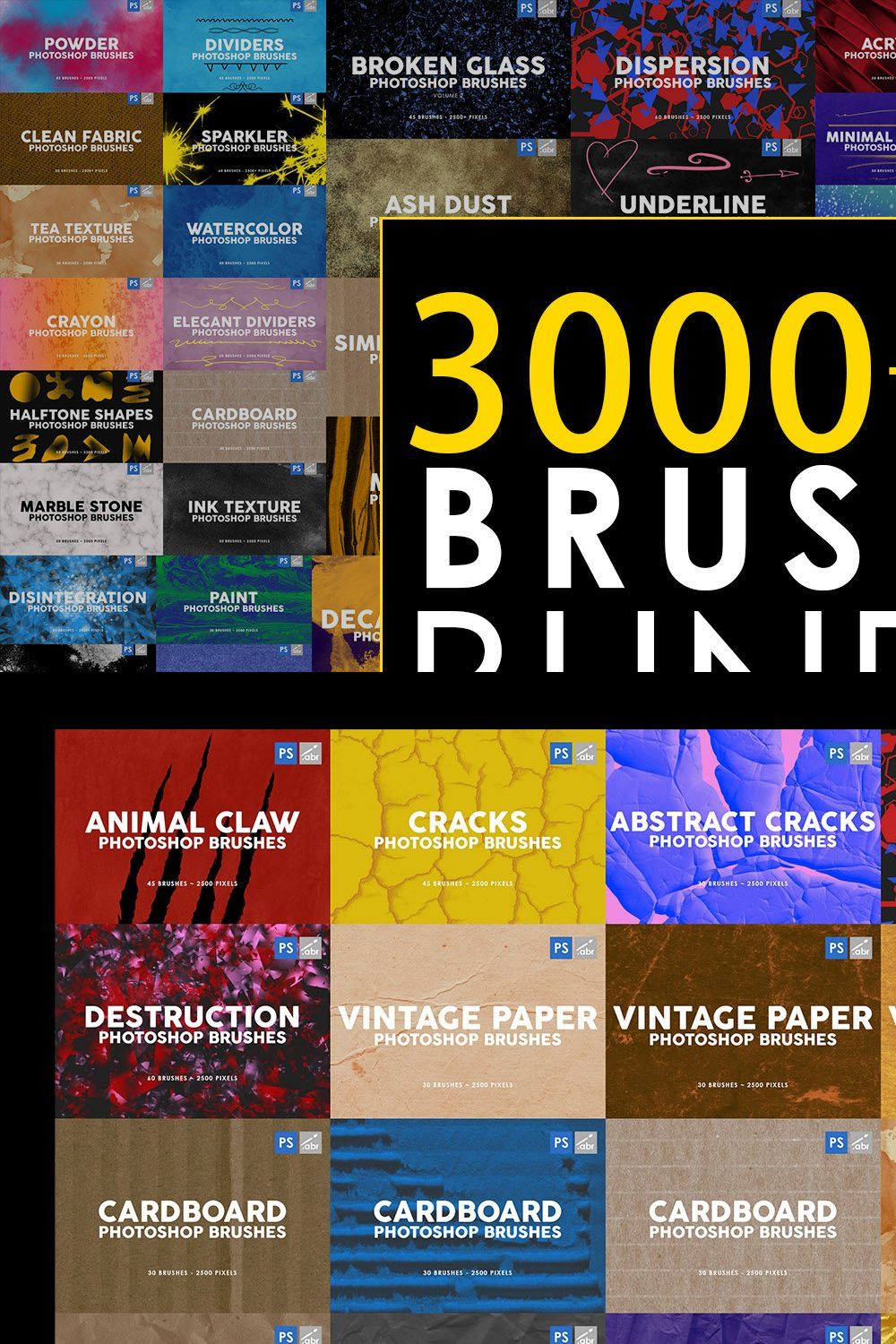 3000 Photoshop Stamp Brushes Bundle pinterest preview image.