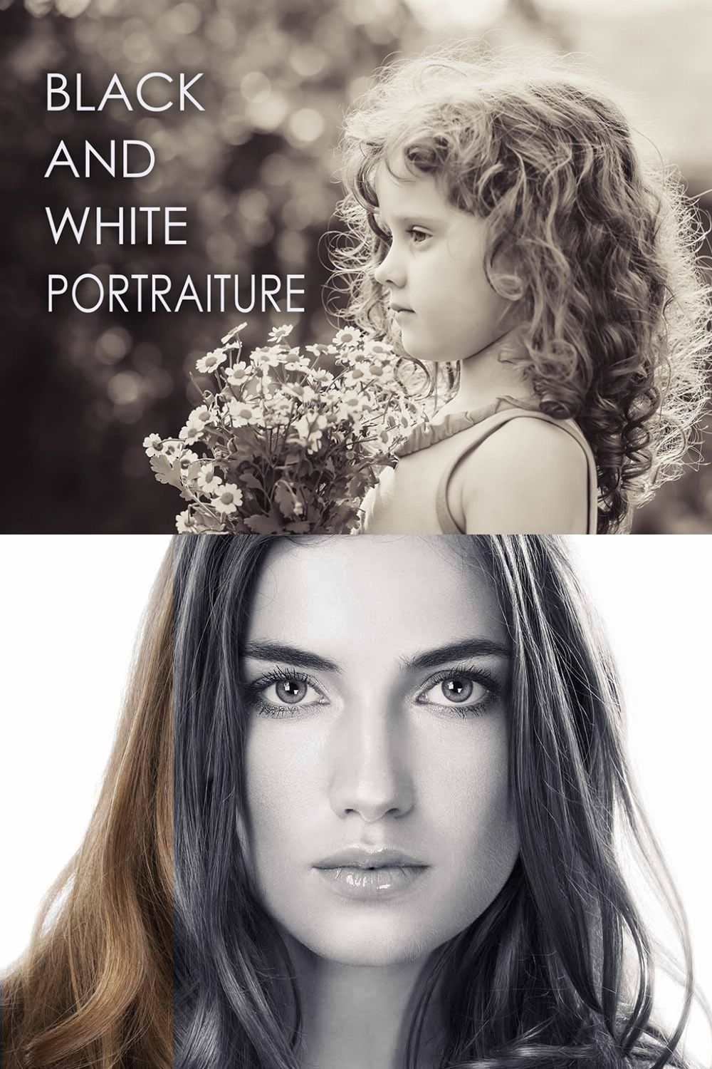 32 B & W Portraiture Presets pinterest preview image.