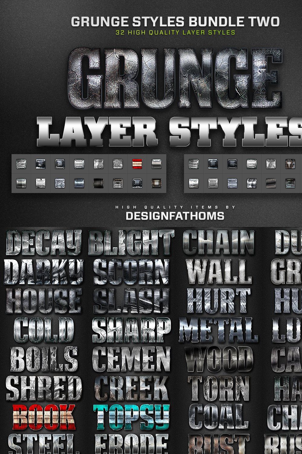 32 Grunge Styles Bundle 2 pinterest preview image.