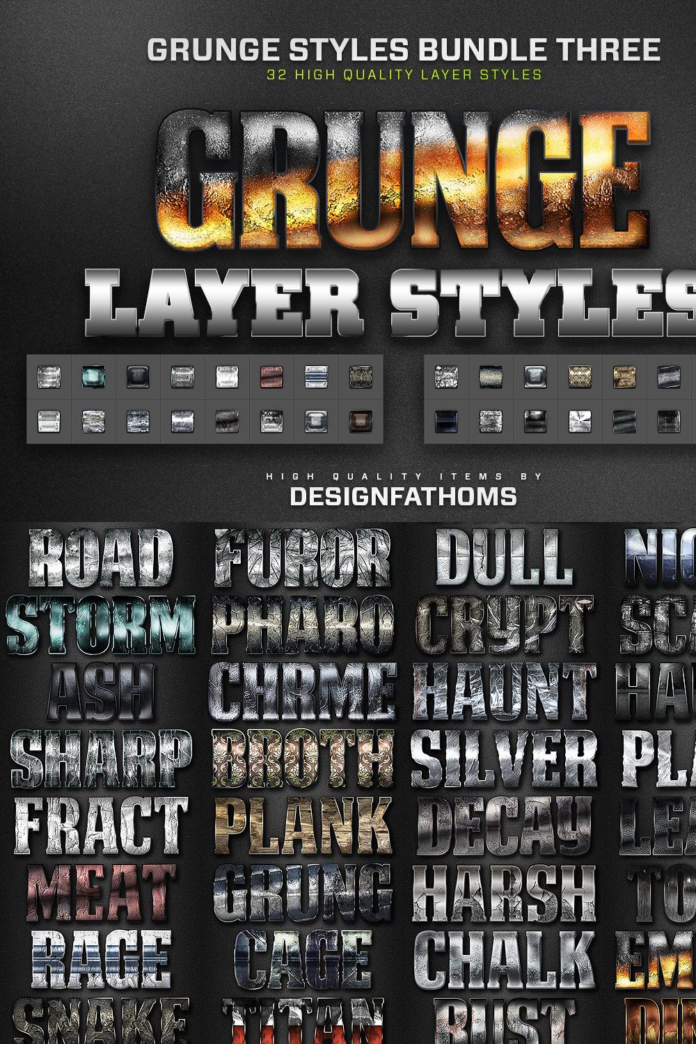 32 Grunge Styles Bundle 3 pinterest preview image.
