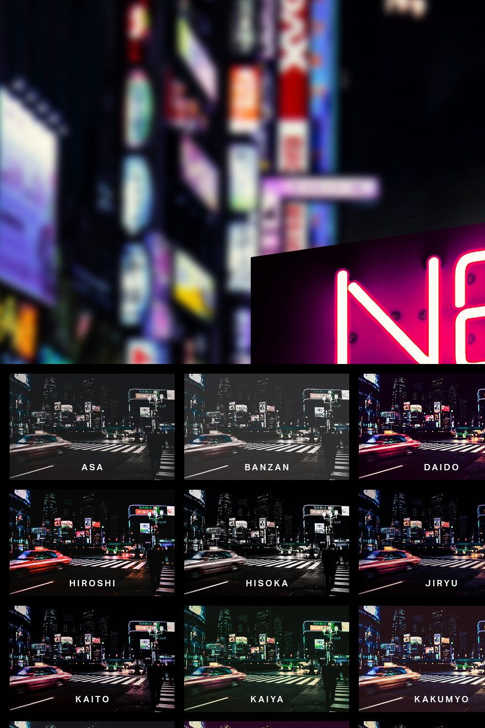 32 Neon Tokyo LR Presets and LUTs pinterest preview image.