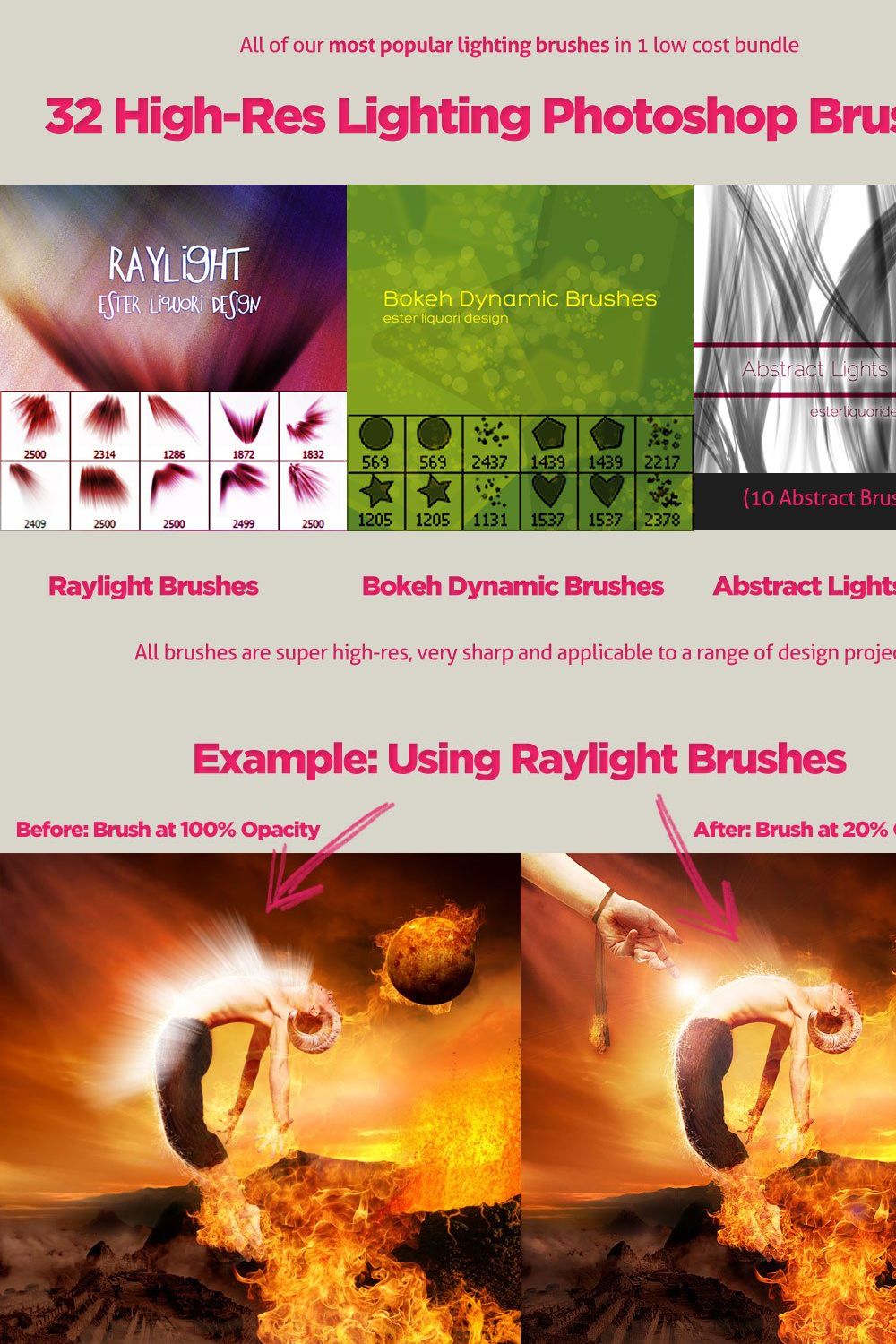 32 Varied Photoshop Lighting Brushes pinterest preview image.