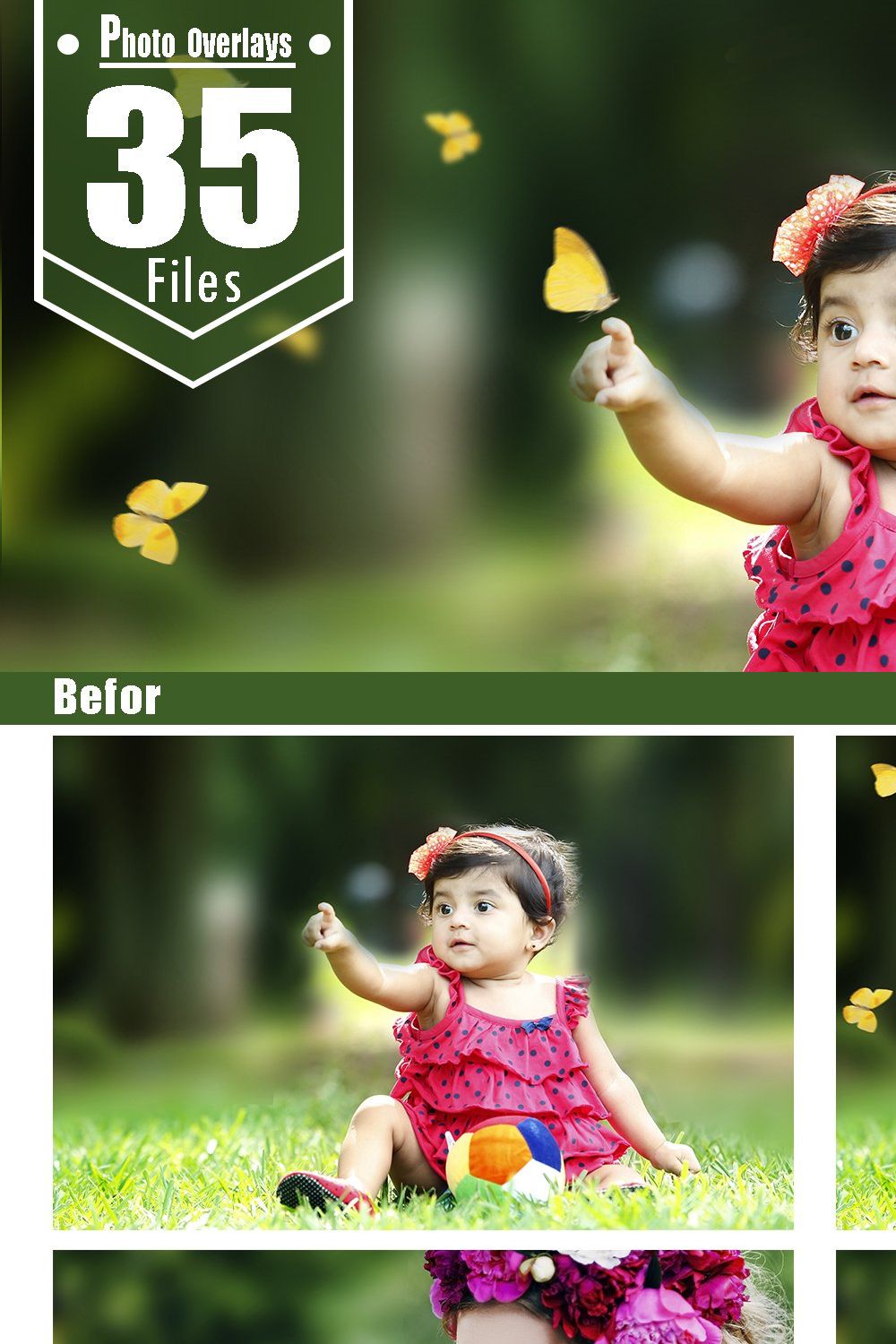 35 Butterfly Photoshop Overlays pinterest preview image.