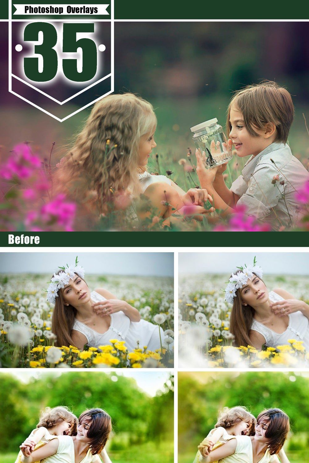 35 Flowers photoshop overlays pinterest preview image.
