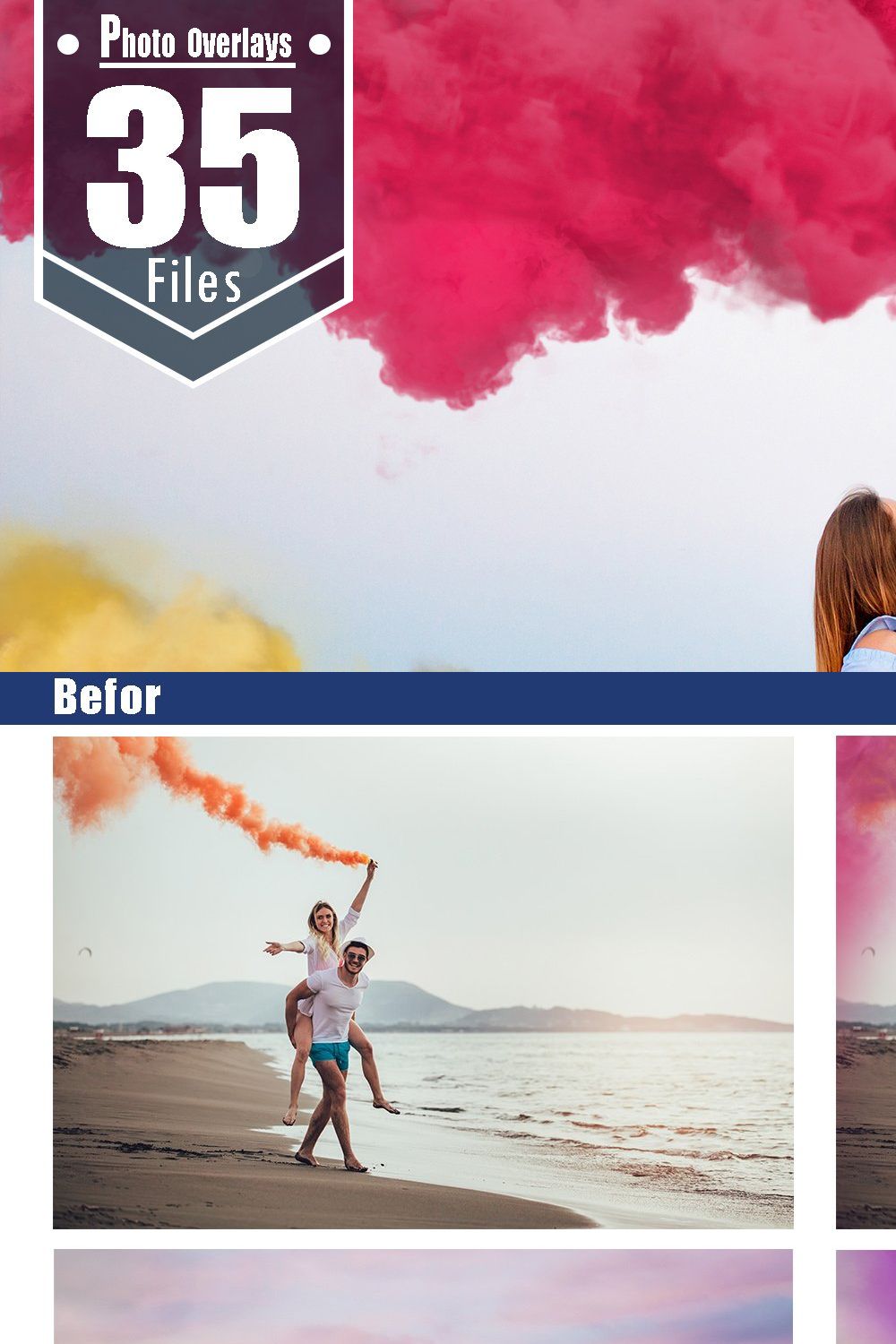 35 Smoke Bomb Overlays, colorful fog pinterest preview image.
