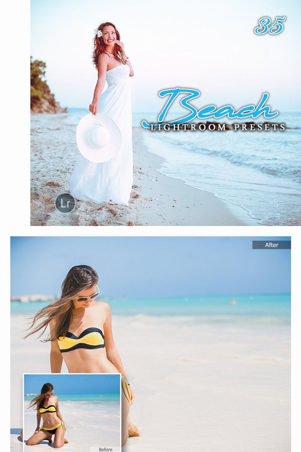 36 Beach Lightroom Presets for Phot pinterest preview image.