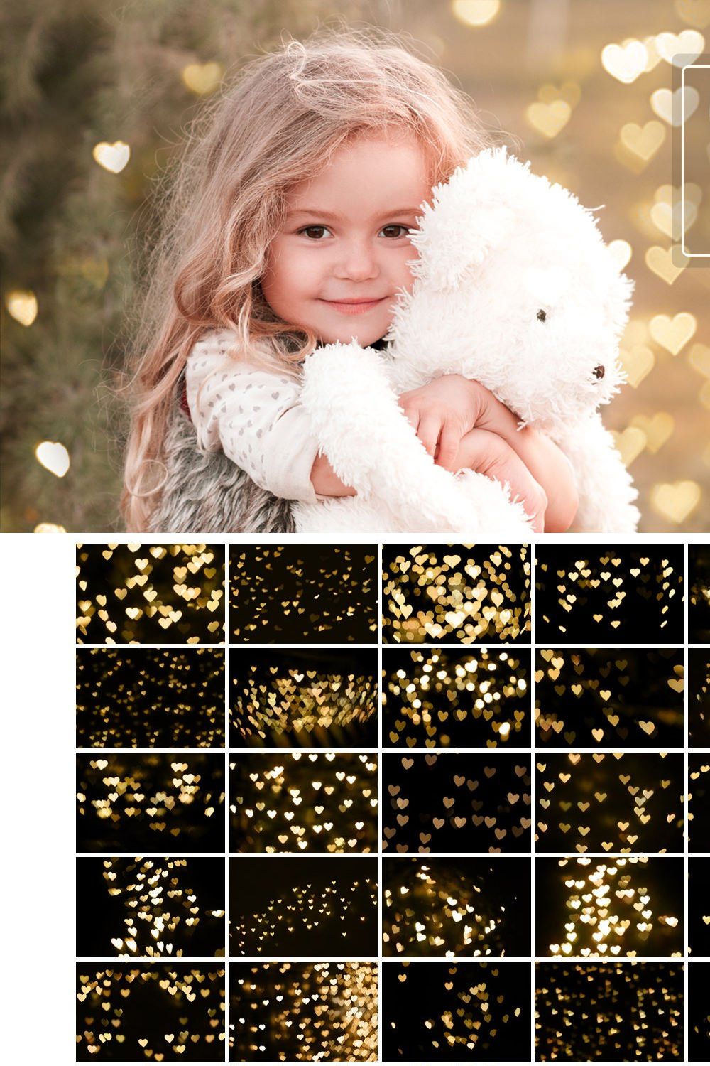 36 Gold Hearts Bokeh Overlays pinterest preview image.