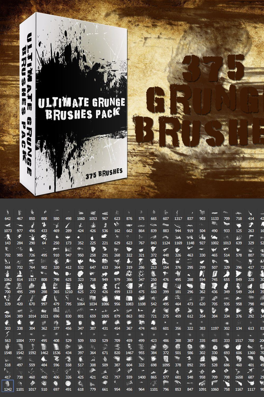 375 Grunge Brushes Pack pinterest preview image.