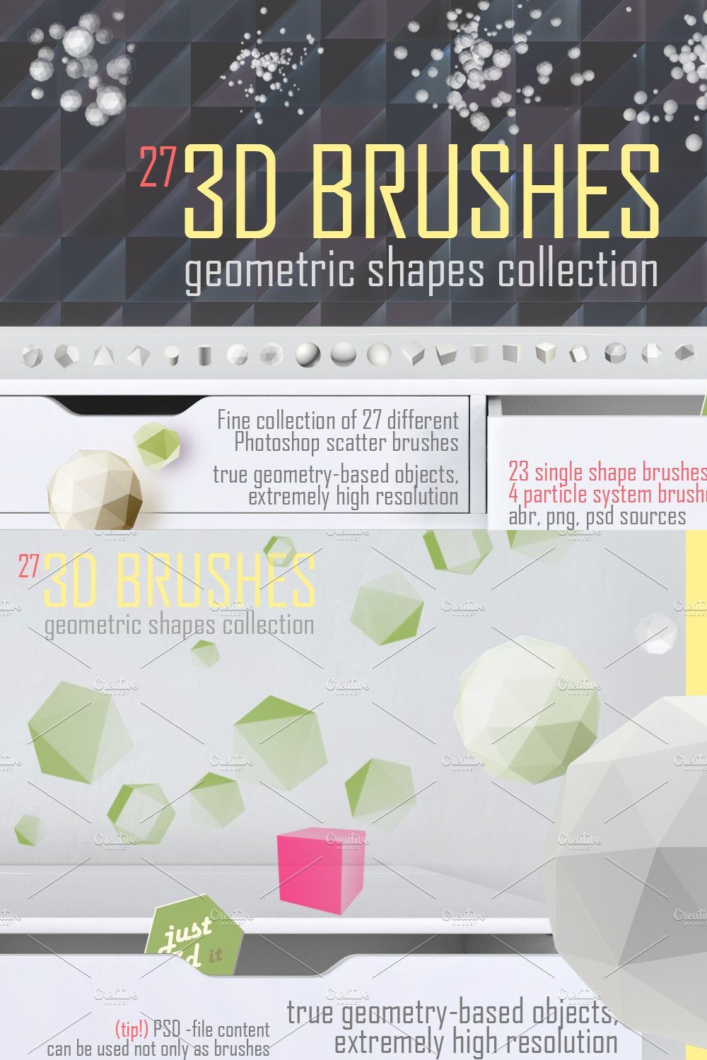 3D brushes for Photoshop pinterest preview image.
