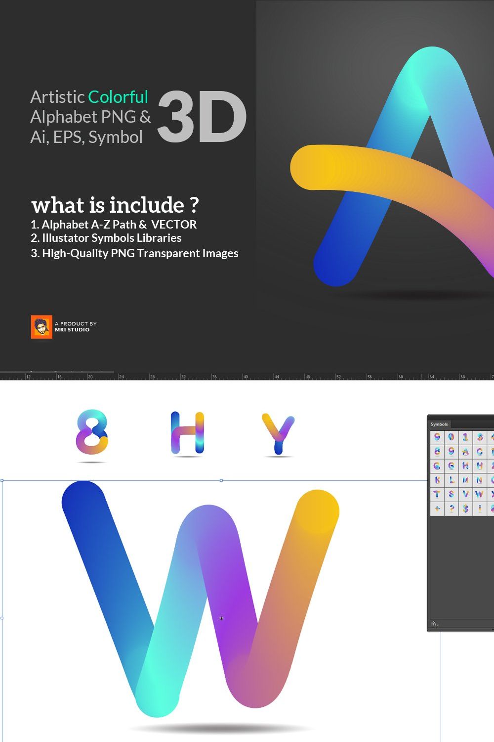 3D Colorful Font pinterest preview image.